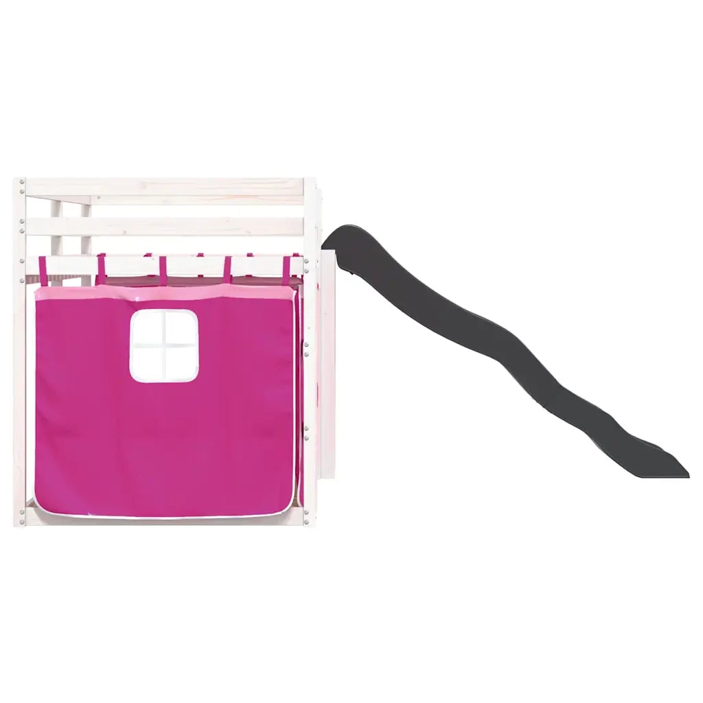 vidaXL Letto a Castello con Scivolo e Tende Rosa 90x190 cm