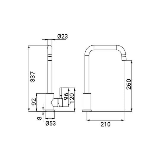 Miscelatore lavello bocca alta quadra girevole acciaio spazzolato - serie California