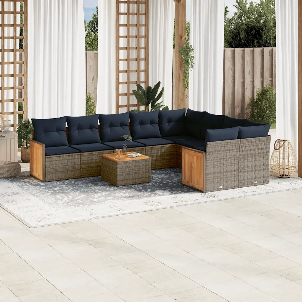 Set Divani da Giardino 10 pz con Cuscini Grigio in Polyrattan 3227993