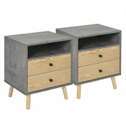 Set di 2 comodini - compatto e robusto - grigio con legno chiaro - funzionale e stile - ideale per la camera da letto - 45x40x56 cm
