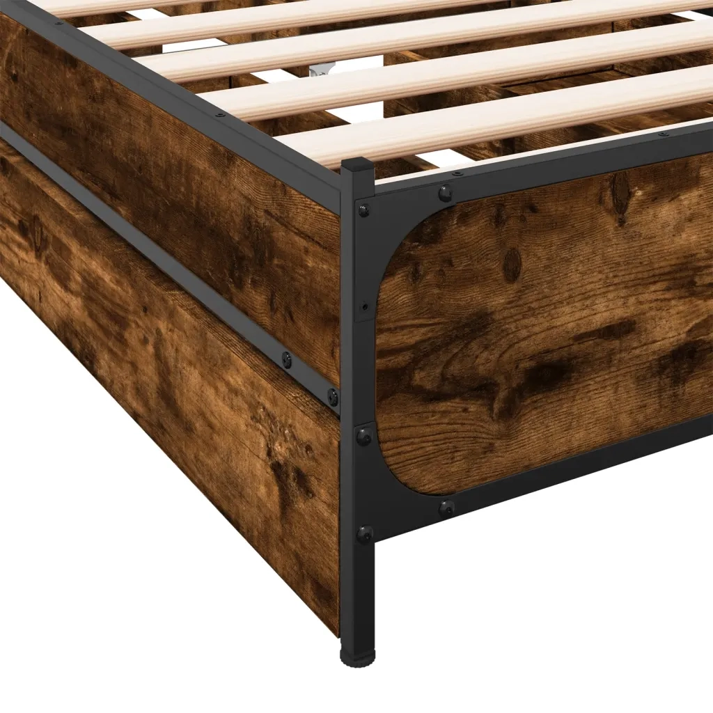 Letto singolo | Letto per adulti | Giroletto con Cassetti Rovere Fumo 75x190 cm Legno Multistrato