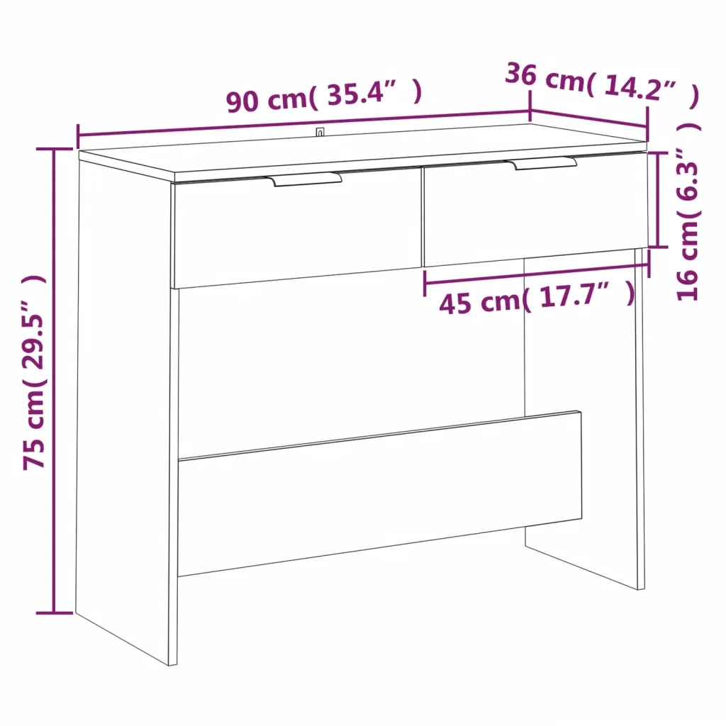 Tavolino Consolle Grigio Sonoma 90x36x75 cm Legno Multistrato 817073