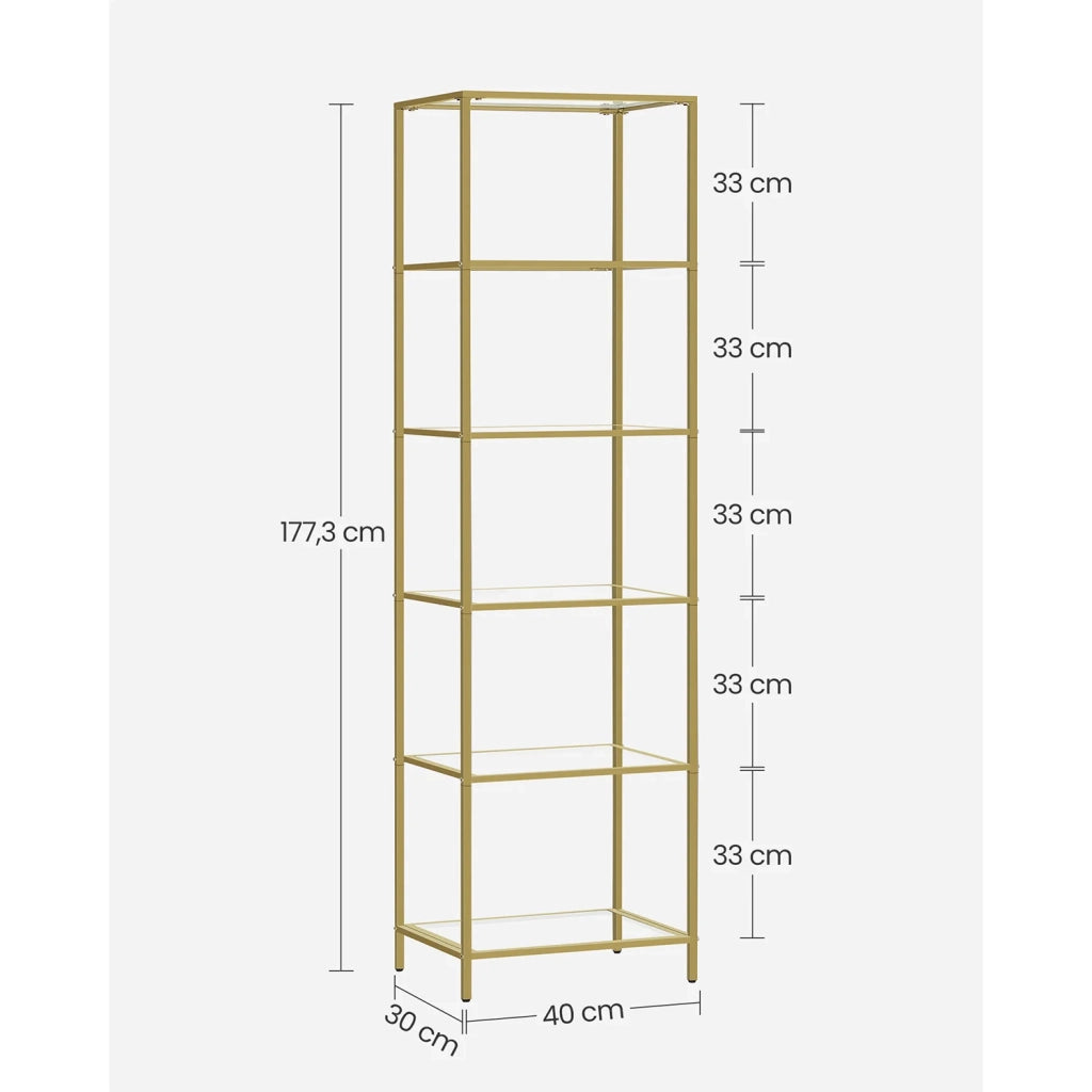 Scaffale portaoggetti per bagno 30 x 40 x 1773 cm mobiletto portaoggetti in vetro temperato a 4 ripiani robusto facile da montare per soggiorno camera da letto ufficio oro 12_0005727