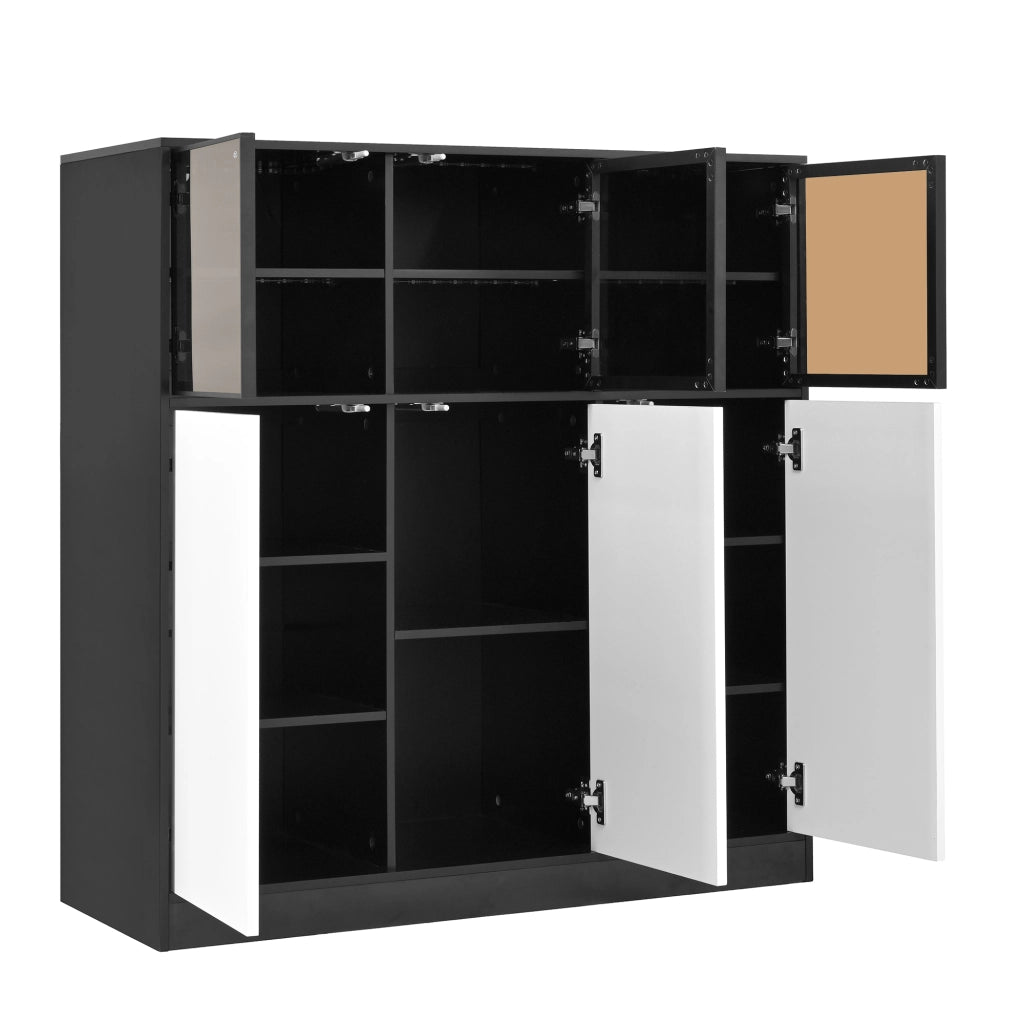 Credenza con 6 ante e 14 vani; illuminazione LED - per soggiorno - 100×40×105 cm - nero e bianco
