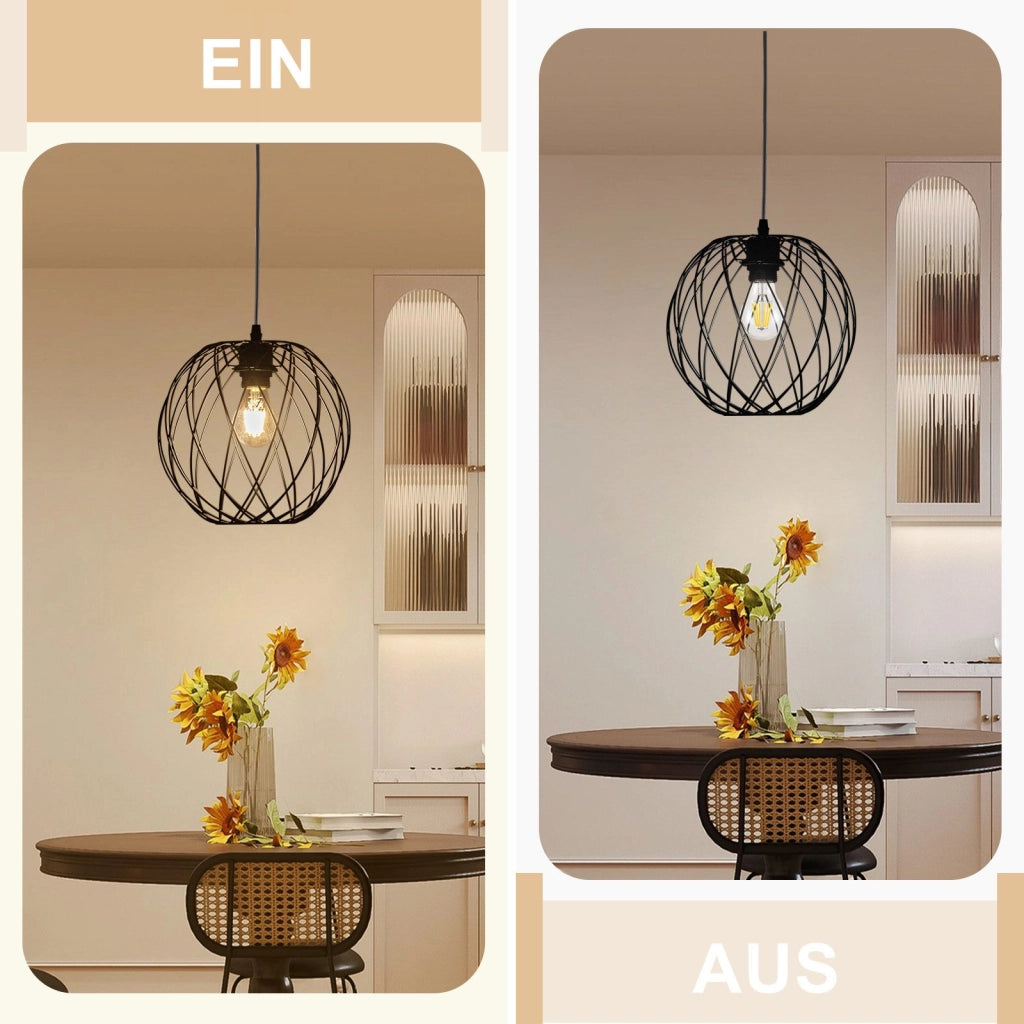 Lampada a sospensione ZMH nera retro 120 cm griglia a gabbia E27 per sala da pranzo e corridoio
