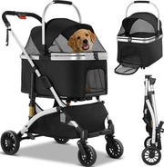 Carriolo per cani pieghevole 2 in 1 - Borsa da trasporto - Buggy - Cani - Animali domestici - Carrello per passeggiate - Materiale impermeabile - Fino a 40 kg - Nero