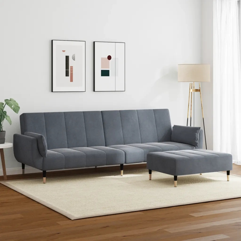 Divano Letto 2 Posti con Poggiapiedi Grigio Scuro in Velluto 3258152