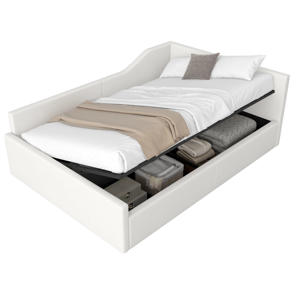 Letto giornaliero con contenitore imbottito in MDF e compensato beige 140x200 cm