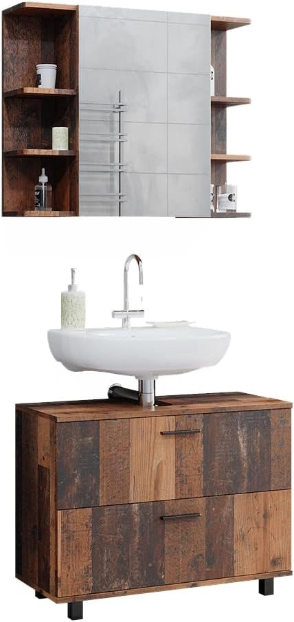 Set di mobili da bagno Ilias, Rovere rustico, 80.2 cm, composto da specchio da bagno e mobile sottolavabo