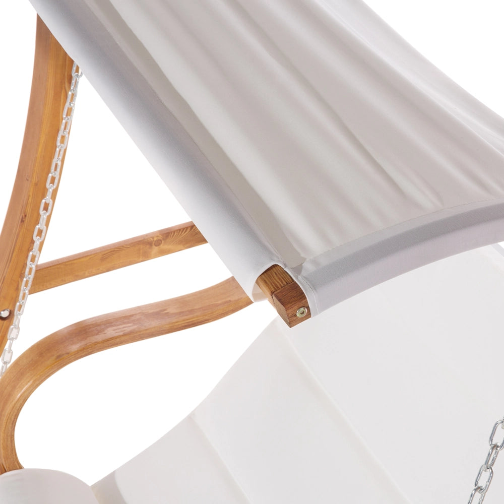 Dondolo da Giardino Struttura in Legno di Larice Tessuto Bianco da Esterno 2 Posti con Baldacchino