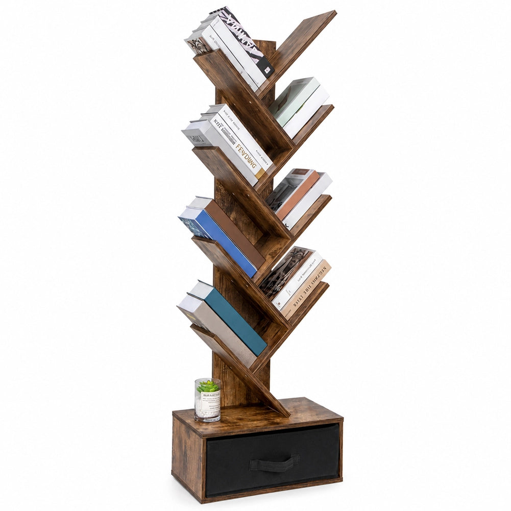 Libreria Design Moderno Industriale Scaffale 10 Ripiani con Cassetto Tessuto