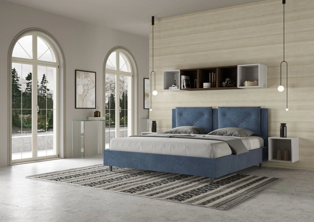 BS COM Letto con rete imbottito 180x190 microfibra blu