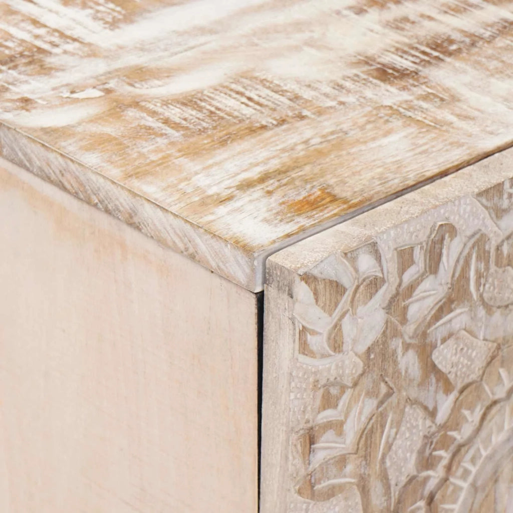 Mobile TV Bianco 105 x 33,5 x 46 cm Legno di mango massello