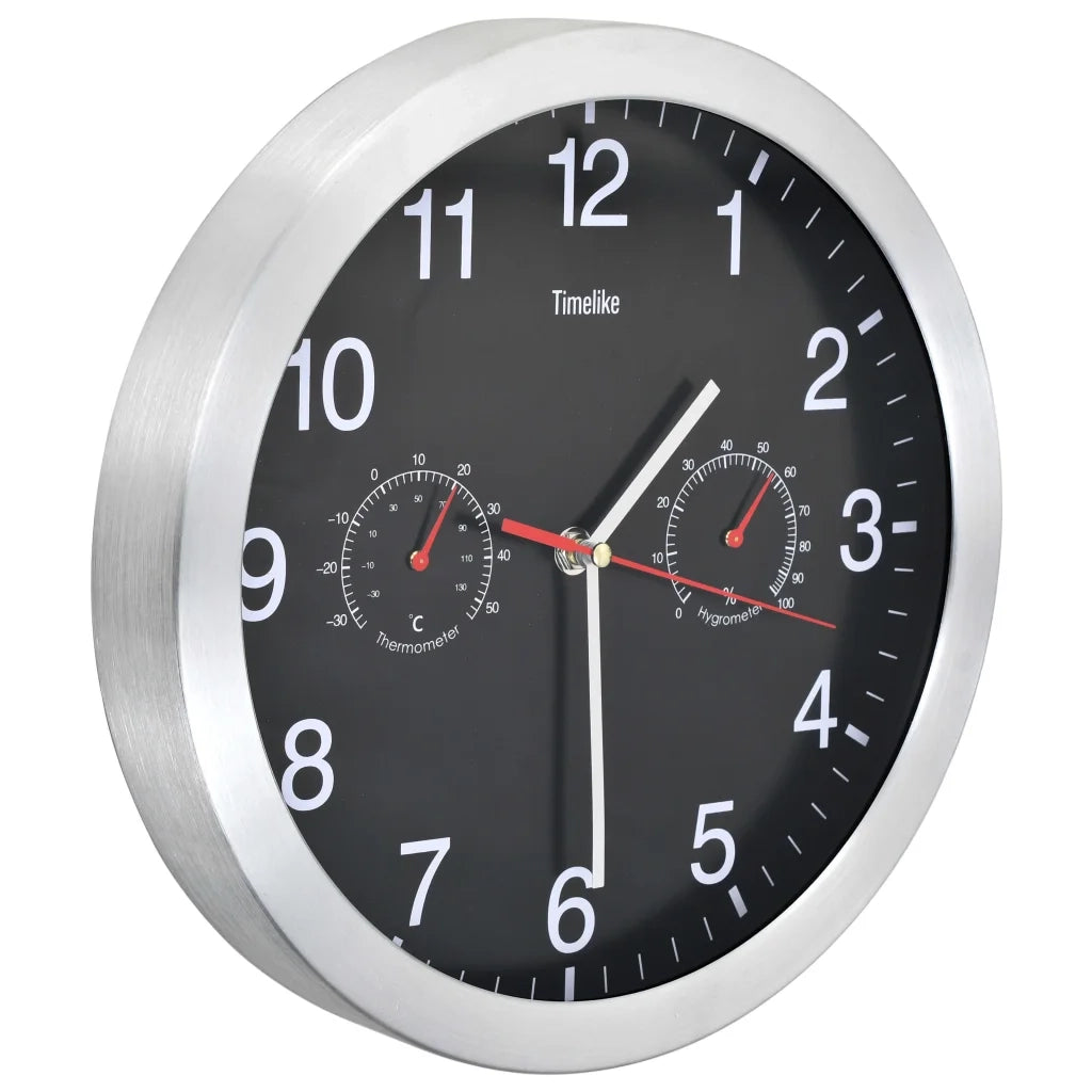 Orologio da Parete al Quarzo Igrometro Termometro 30 cm Nero 50624