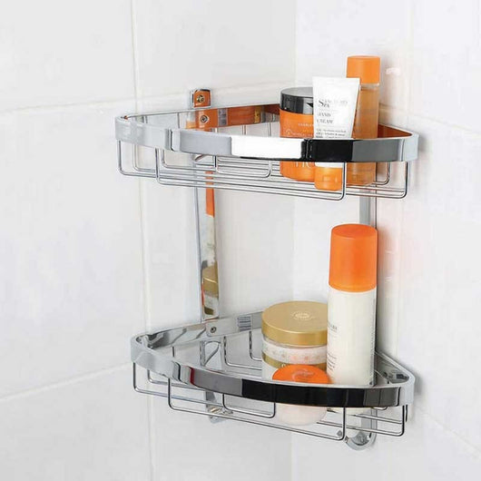 Mensola doccia ad angolo con due ripiani cromata - serie Trend