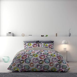 Copripiumino 1 Piazza e Mezzo con Stampa sul Sacco e Federe Doubleface Cerchi Astratti