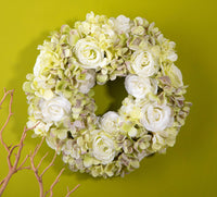 Corona Artificiale con Fiori di Rose e Ortensie