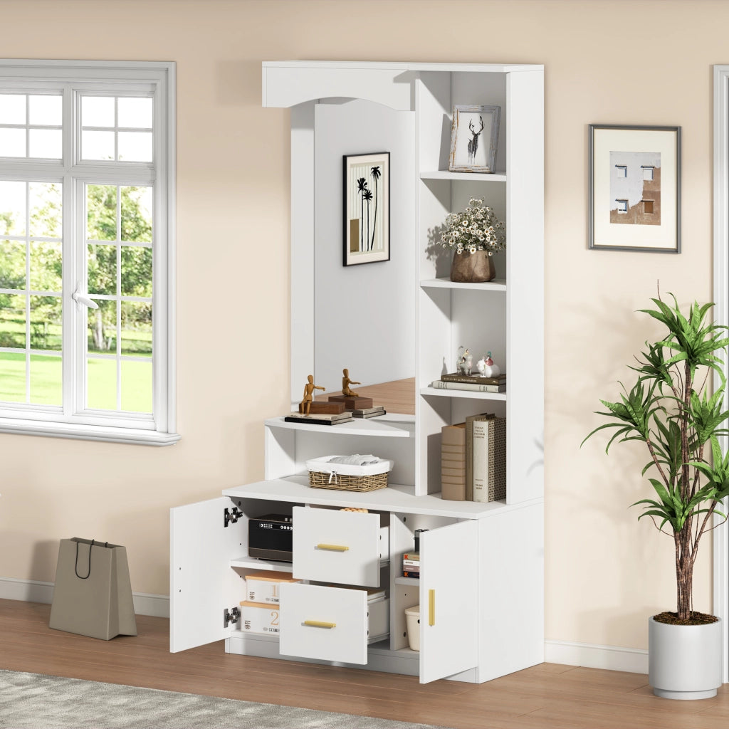 Mobile Ingresso con Scarpiera e Specchio ¨C MINIMAL ¨C Bianco, 2 Cassetti, 2 Ante, 90x40x180 cm