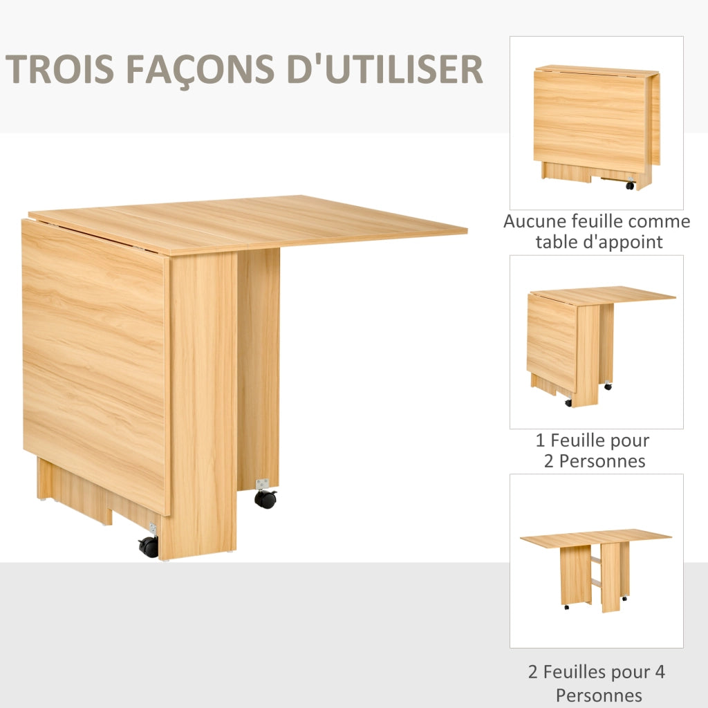 Tavolo pieghevole da pranzo e cucina con ruote e ripiani ¨C zephmum ¨C 80x140x74 cm legno naturale