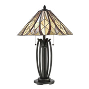 Lampada Da Scrivania Tiffany Victory Vetro Bronzo Valiant 2 Luci E27