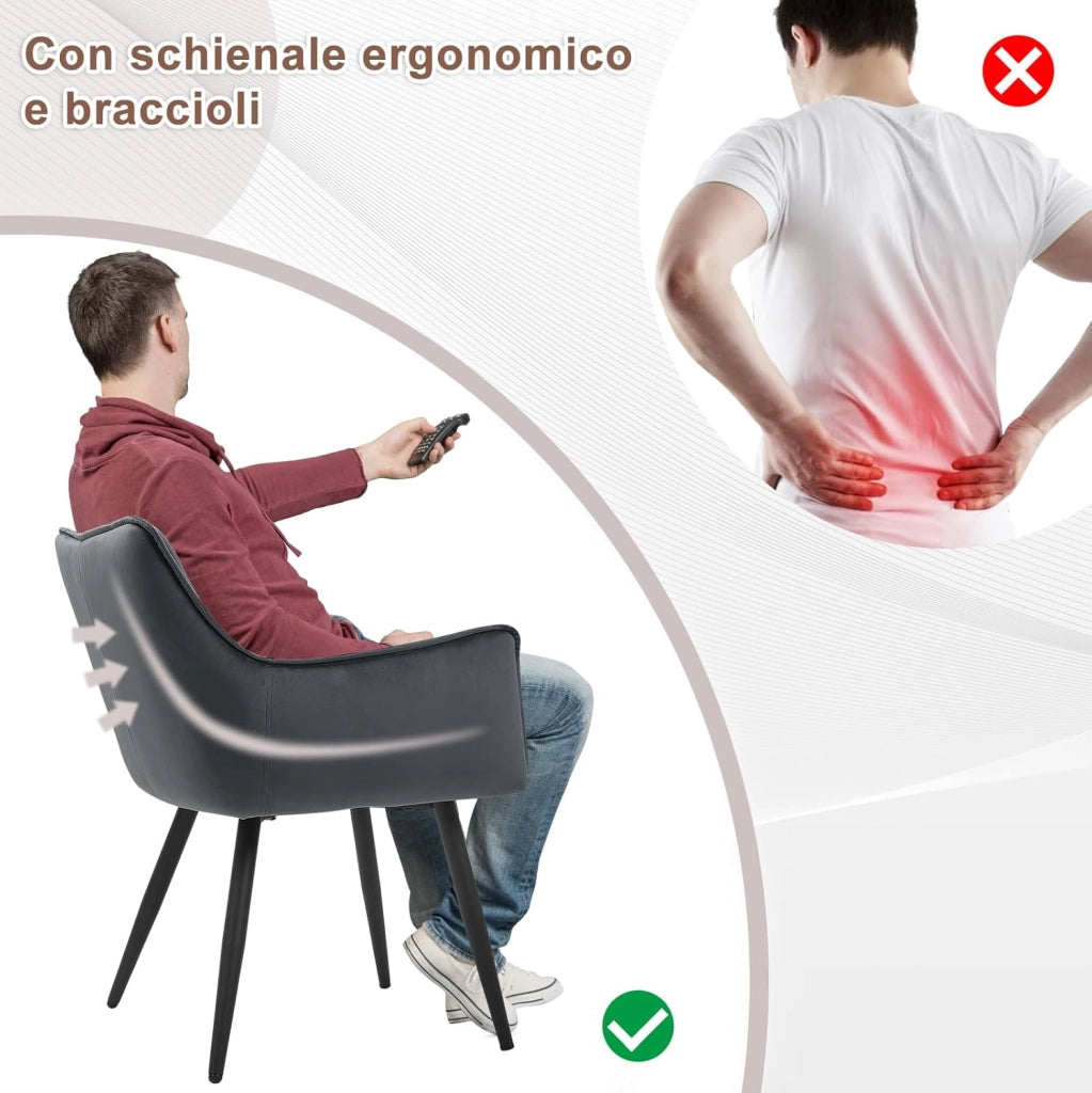 Set di 2 Sedie da Pranzo Moderne, Sedie da Cucina con Schienale e Braccioli, Poltroncine Imbottite con Gambe in Metallo, per Salotto, Ufficio e Cameretta, in Velluto, Crema, BH374cm-2