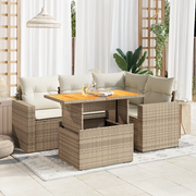 Set Divano da Giardino 5 pz con Cuscini Beige in Polyrattan