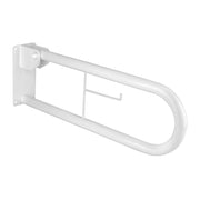 Barra di sostegno ribaltabile per disabili 85 cm in acciaio bianco con porta rotolo