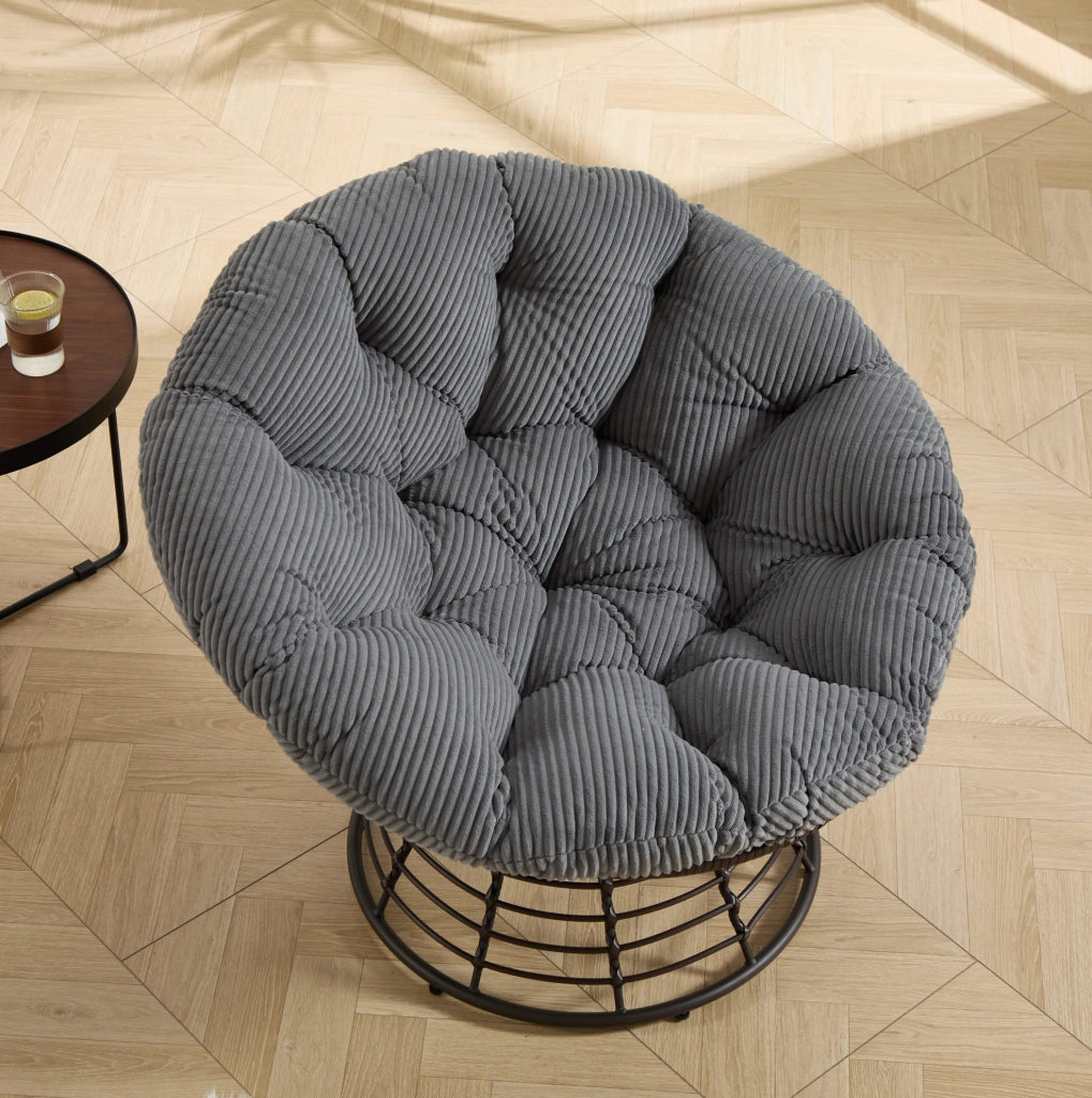 Poltrona Papasan girevole 360° con cuscino grigio Ø92 cm