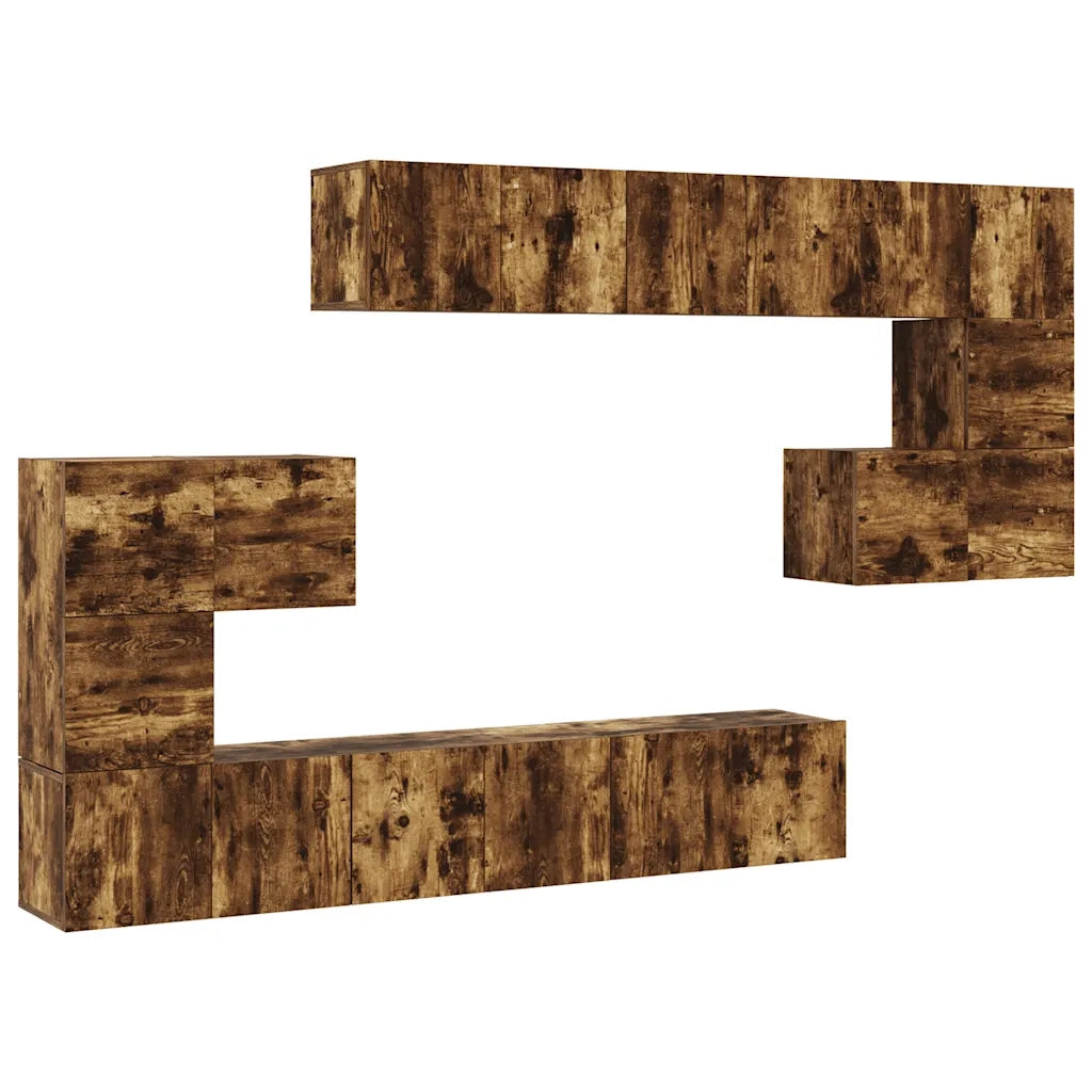 Set Mobili Porta TV 10 pz Rovere Fumo in Legno Multistrato cod mxl 27998