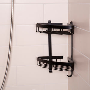 Mensola doccia ad angolo con due ripiani nero opaco - serie Trend