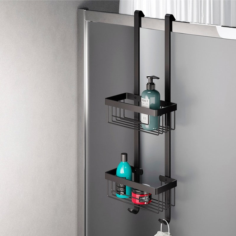 Mensola doccia agganciabile rettangolare con due ripiani nero opaco - serie Trend