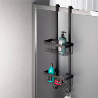 Mensola doccia agganciabile rettangolare con due ripiani nero opaco - serie Trend