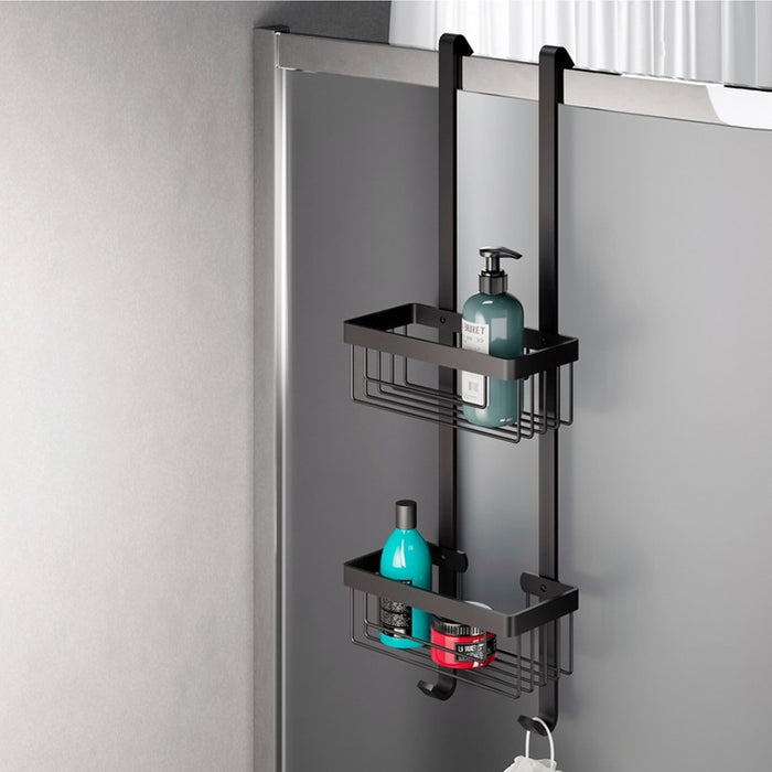 Mensola doccia agganciabile rettangolare con due ripiani nero opaco - serie Trend