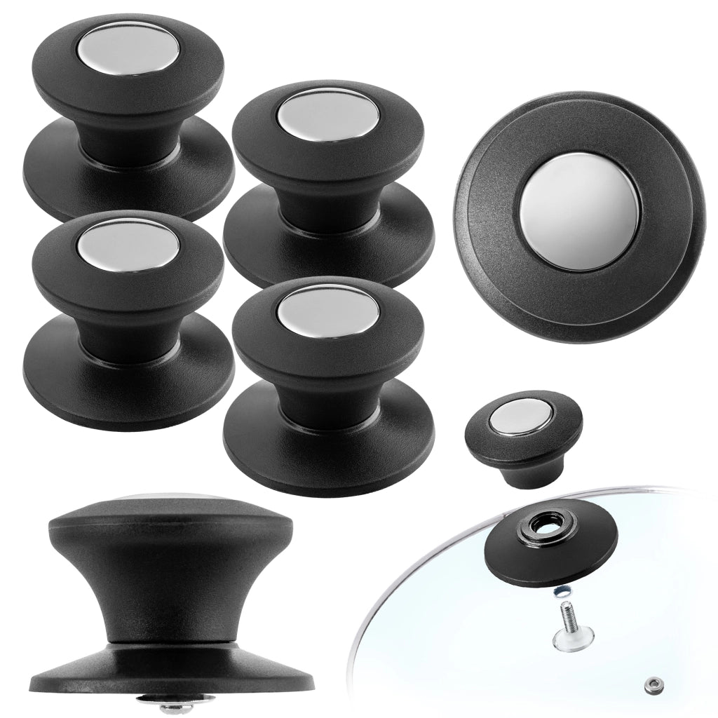 Pomello per coperchio KADAX, pomello per coperchio pentola, pomello per padella, nero, 4 pezzi