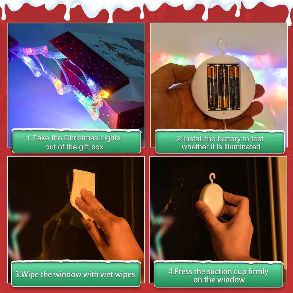 Trade Shop - Luci Di Natale A Batteria Con Ventosa Tenda Luminosa X Vetro Finestra Multicolor -