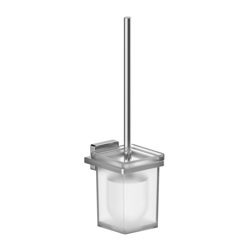 Porta scopino con bacinella in vetro satinata - serie Kubik