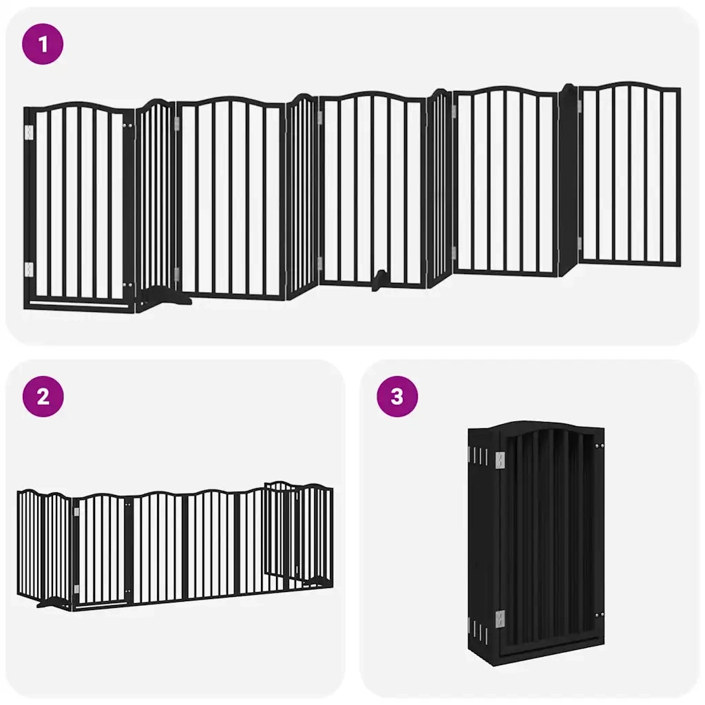 Cancello per Cani Porta Pieghevole Nero 9 Pannelli 450cm Pioppo CFW5480557