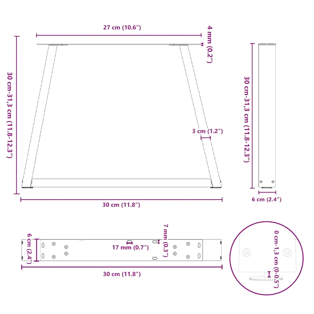 Gambe per Tavolino da CaffÃ¨ a Forma di V 2 pz Bianche 30x(30-31,3) cm Acciaio