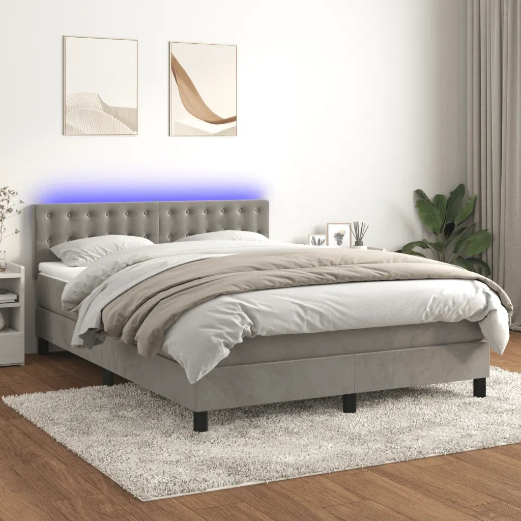 Letto a Molle con Materasso e LED Grigio Chiaro 140x200 cm Velluto 3134645