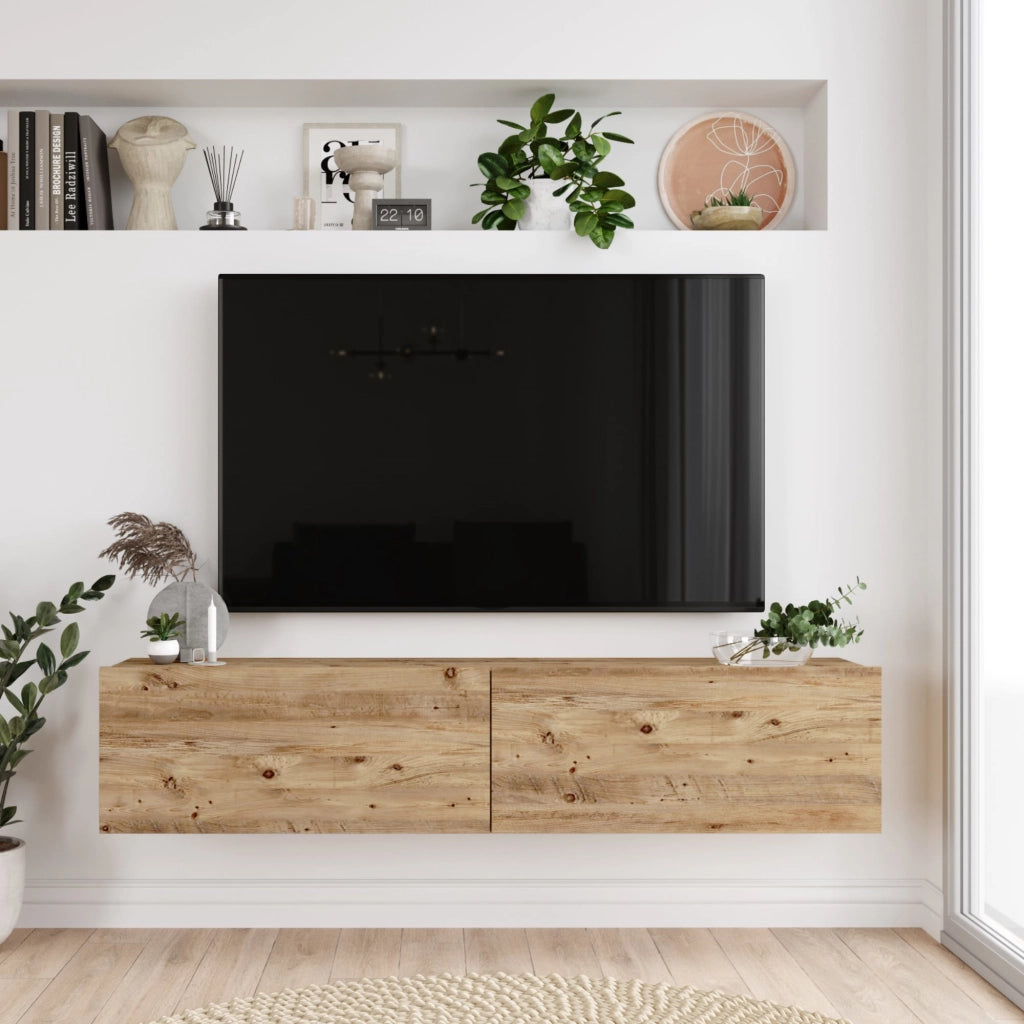 Mobile Porta TV Lapinlahti con 2 Ante a Ribalta Consolle da Parete 140 cm - Rovere Rustico [en.casa]