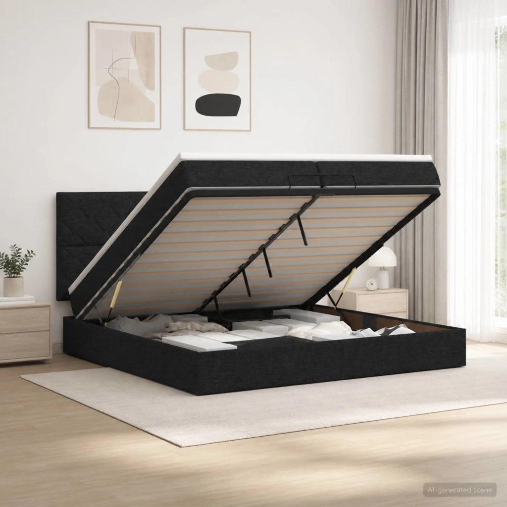 Letto ottomano con materasso Nero 200 x 200 cm Tessuto 3457600