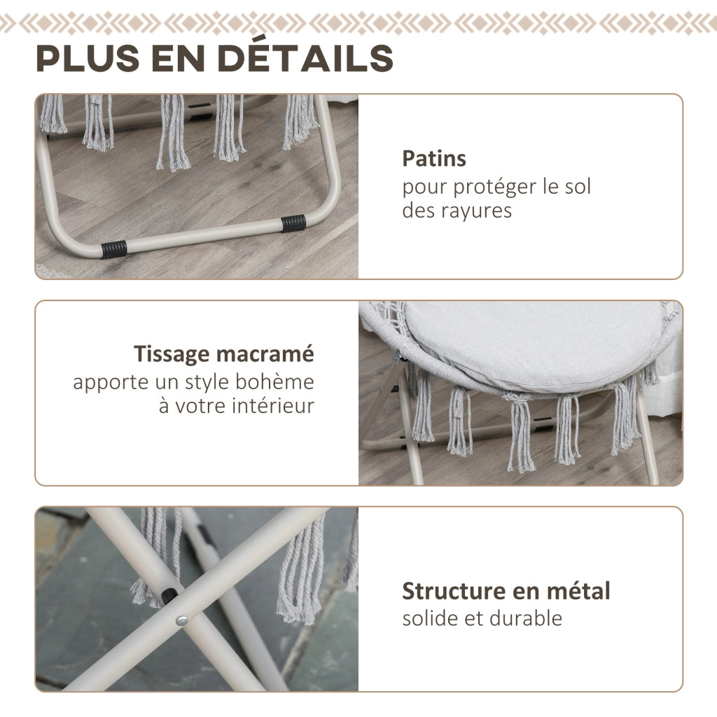 Poltrona a dondolo in rattan ¨C Zephmum ¨C Grigio, 80x90x100 cm