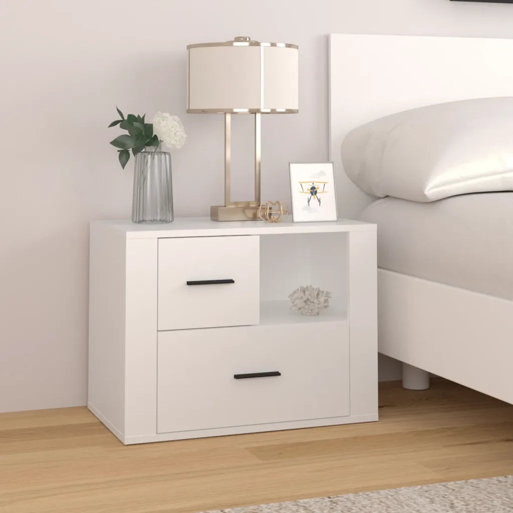 Comodino-Tavolino da notte Bianco 60x36x45 cm in Legno Ingegnerizzato