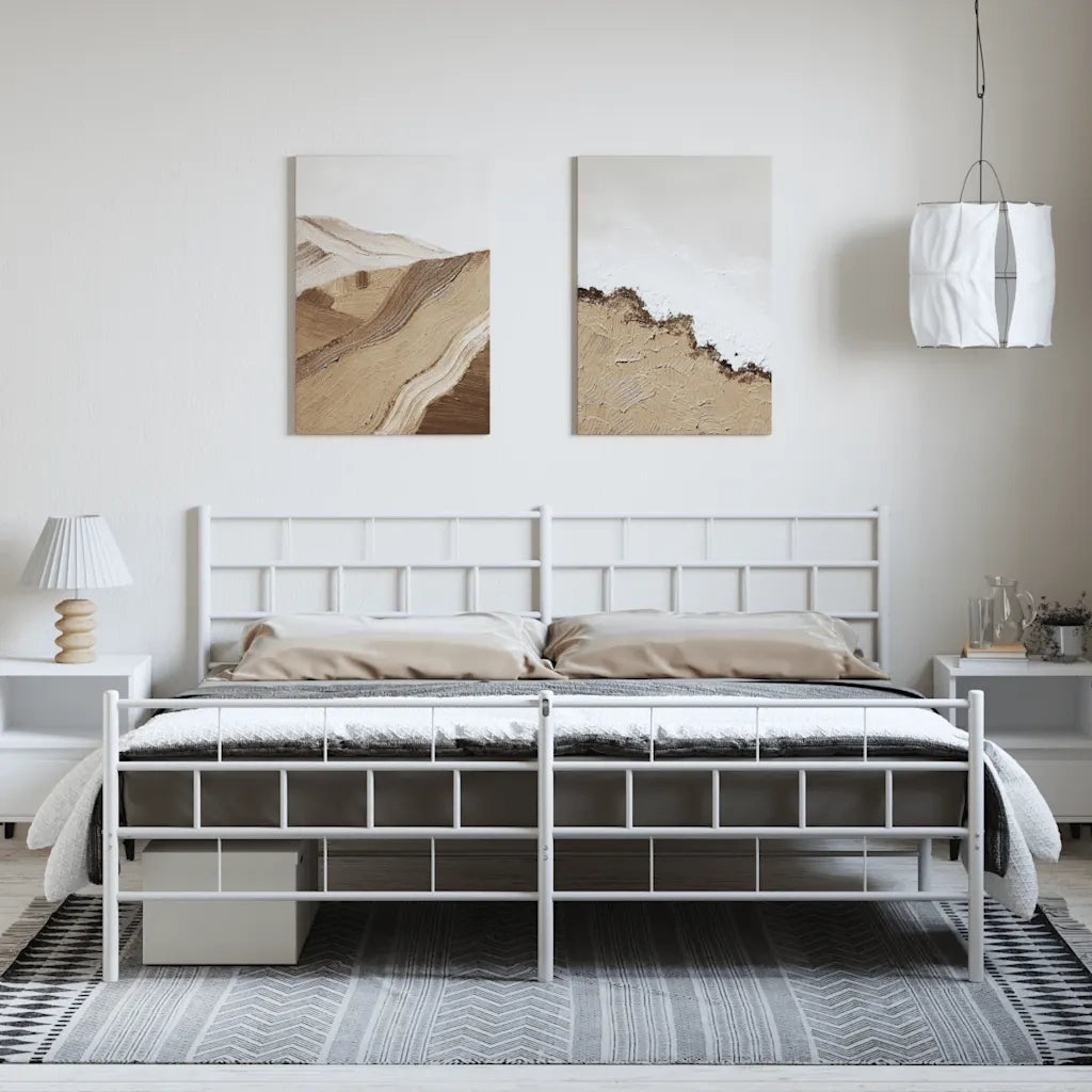 Giroletto con Testiera e Pediera Metallo Bianco 193x203 cm 355732