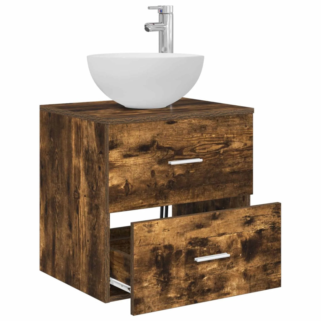 Mobiletto con Lavabo a Parete Rovere Fumo 49,5 x 35 x 63 cm 890258
