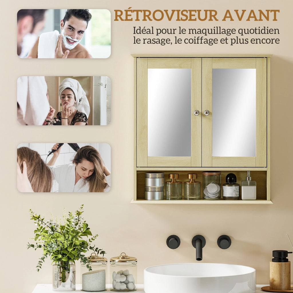 Armadietto da Bagno con Specchio ¨C zephmum ¨C Legno Naturale 56x13x58 cm