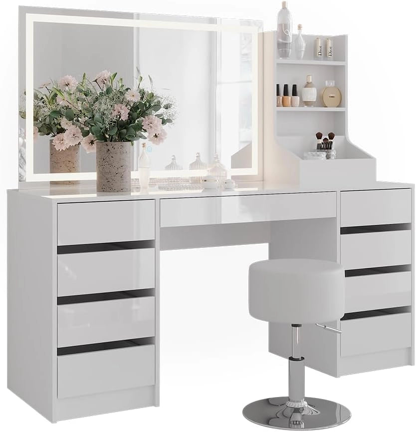 Tavolo da toeletta Sherry, Bianco/bianco lucido, 158.2 cm 4 parti