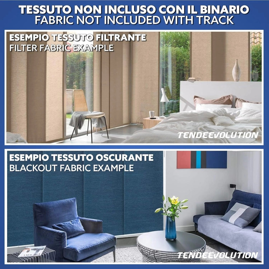 Bastone per Tende A Pannello Comando Manuale, Binario a 4 vie con portapannelli da 75 CM, Attacco Soffitto Lunghezza 280 CM