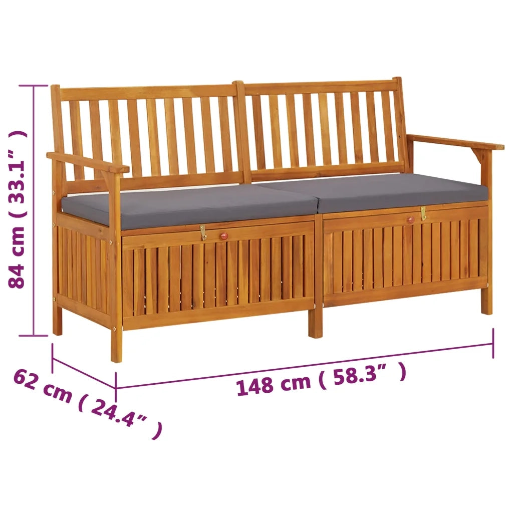 Cassapanca con Cuscino-Baule-Panca con Contenitore148 cm in Legno Massello di Acacia 536438