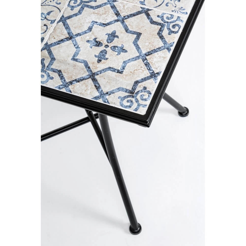 Set da 3 pezzi tavolo quadrato e sedie pieghevoli in acciaio con ceramica da esterno - BYZANTINE
